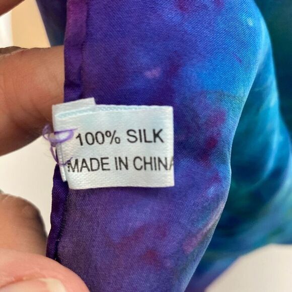 Women's Multicolor Hand Dye 100% Silk Satin Wrap Scarf - Picture 5 of 7